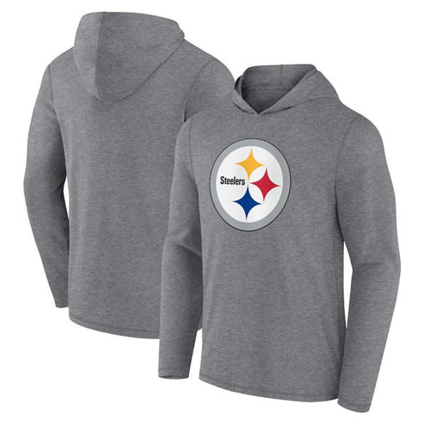 Men's Pittsburgh Steelers Heather Gray Primary Logo Long Sleeve Hoodie